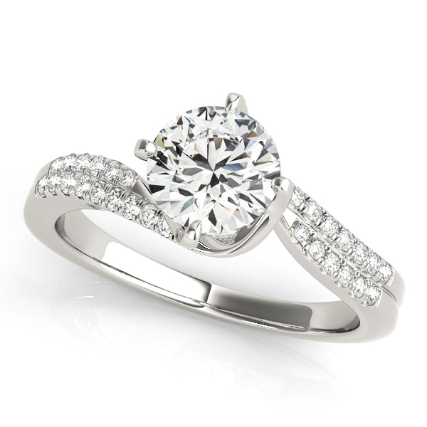 Infinity-inspired engagement ring with 1CT Round Lab Diamond, halo and 32 diamonds crafted in elegant 14K White Gold split-shank design
