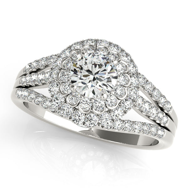 Double halo engagement ring with 1CT Round Lab Diamond, 75 side diamonds crafted in 14K White Gold for ultimate brilliance