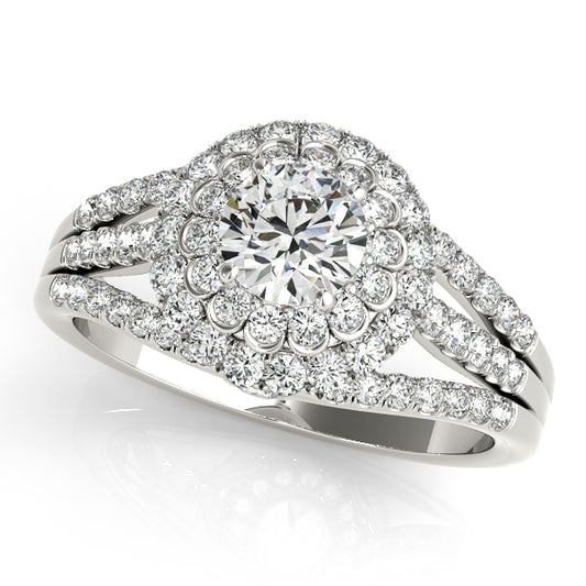 Double halo engagement ring with 1CT Round Lab Diamond, 75 side diamonds crafted in 14K White Gold for ultimate brilliance