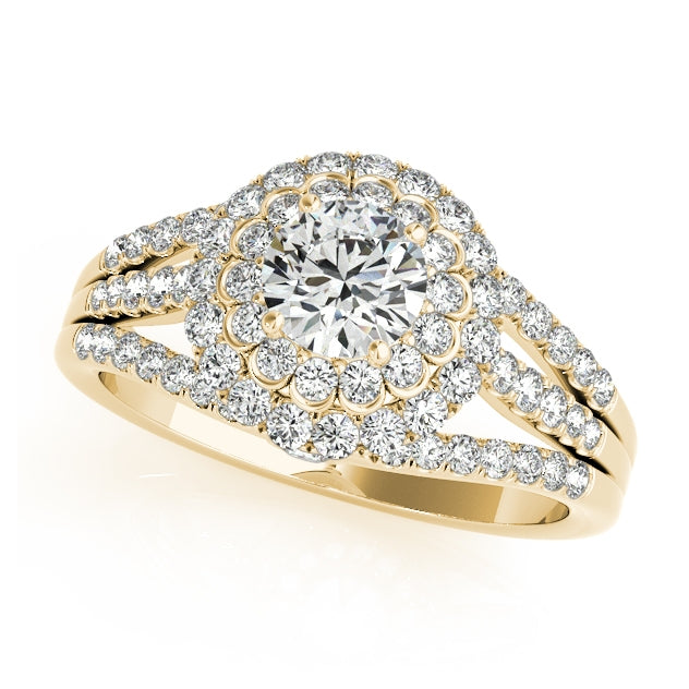 1.6CT Round Diamond Engagement Ring Double Halo Split Shank
