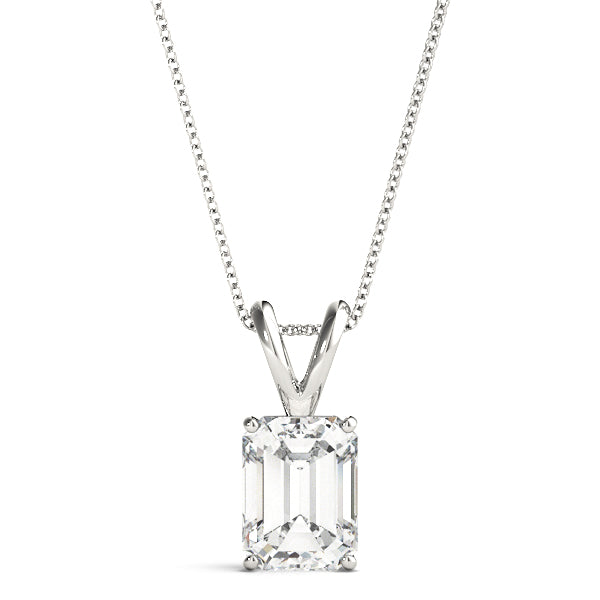 Emerald-cut solitaire lab diamond pendant in white gold with a 1CT VS1 E color diamond in a four-prong setting