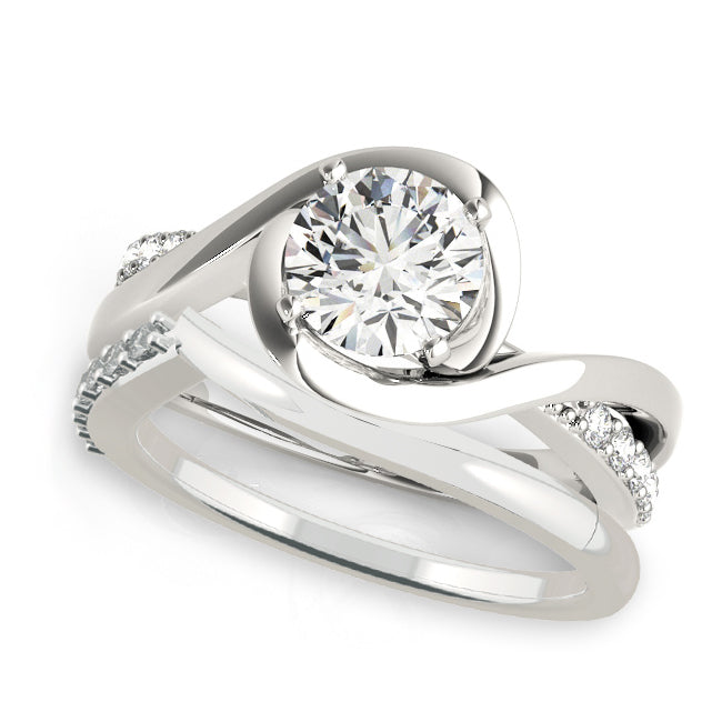 1CT Round Lab Diamond Engagement Ring 14K White Gold Split Shank Bypass