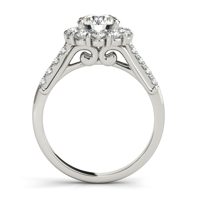 Floral 14K White Gold Lab Diamond Halo Engagement Ring