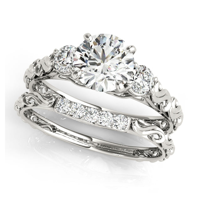 1CT Round Lab Diamond Engagement Ring 14K White Gold Vintage Three Stone