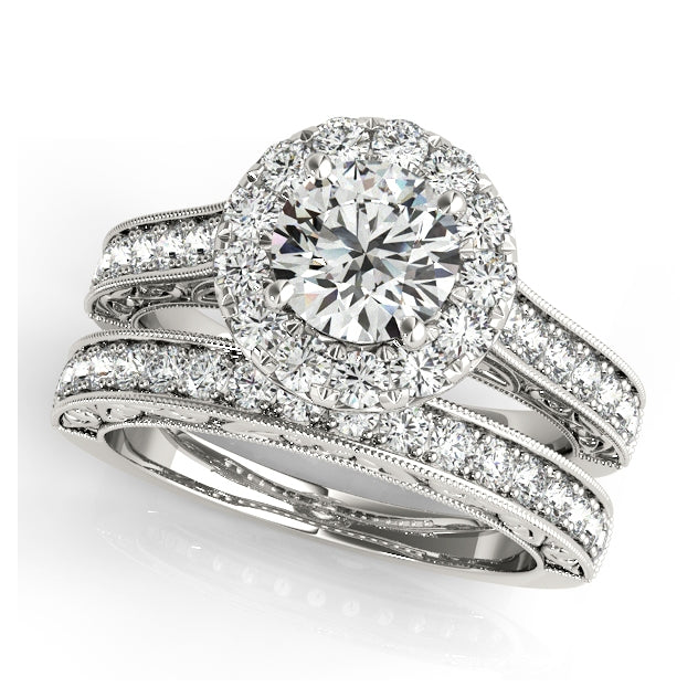 Vintage 1CT Diamond Halo Engagement Ring 14K White Gold
