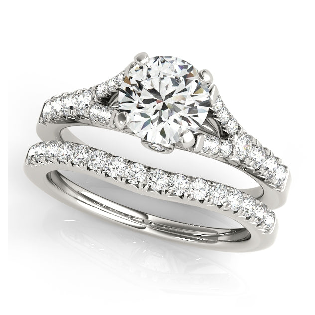 1CT Split Shank Cathedral Engagement Ring 14K White Gold with Accents