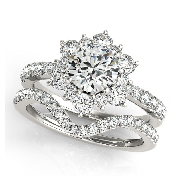 14K White Gold Flower Halo Diamond Engagement Ring 1.75CT