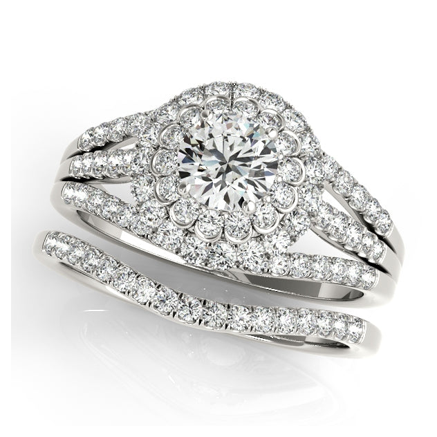 1.6CT Round Diamond Engagement Ring Double Halo Split Shank