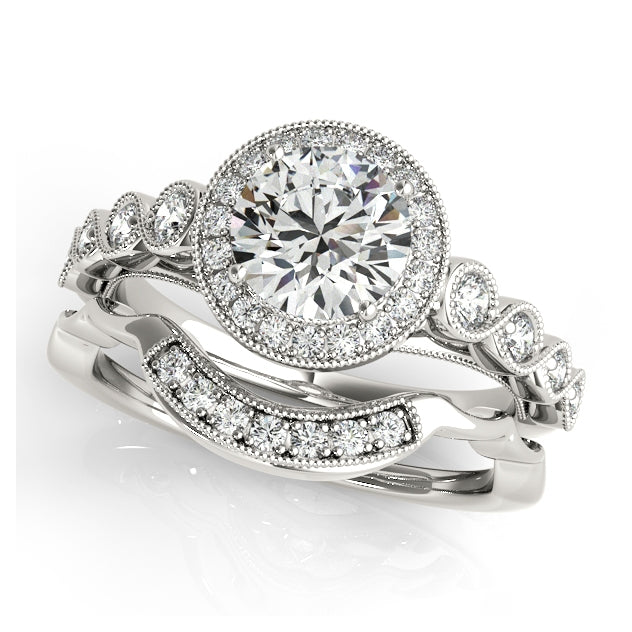 Vintage 14K White Gold Filigree Diamond Halo Engagement Ring 1.3 CT