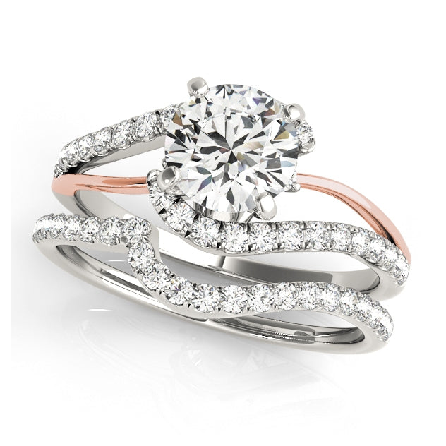 1CT Two Tone 14K White Rose Gold Bypass Diamond Engagement Ring