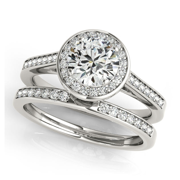 1CT Classic Round Halo Engagement Ring 14K White Gold