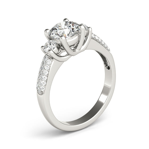 1.3CT 3-Stone Diamond Engagement Ring with Pave 14K White Gold