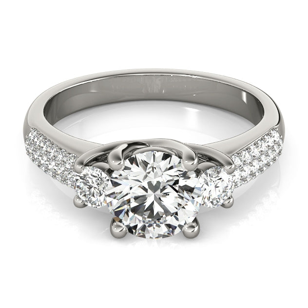1.3CT 3-Stone Diamond Engagement Ring with Pave 14K White Gold