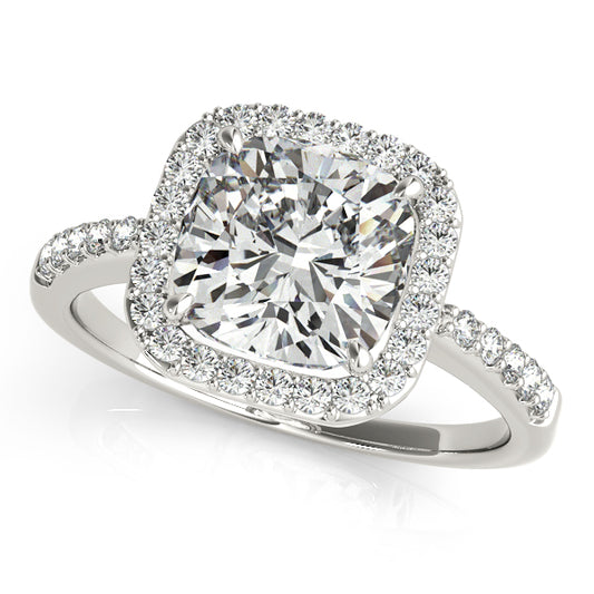 Square halo engagement ring with 1CT Princess Cut Lab Diamond, filigree vintage band and milgrain crafted in 14K White Gold