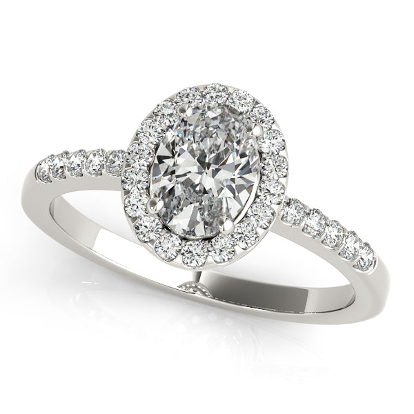Oval-cut engagement ring with 1CT Oval Cut Lab Diamond, 28 pavé diamonds and filigree gallery crafted in 14K White Gold (VS1/F Color)