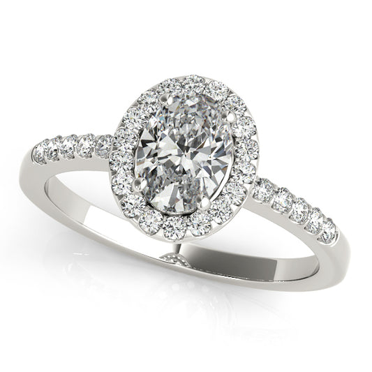 Oval-cut engagement ring with 1CT Oval Cut Lab Diamond, 28 pavé diamonds and filigree gallery crafted in 14K White Gold (VS1/F Color)