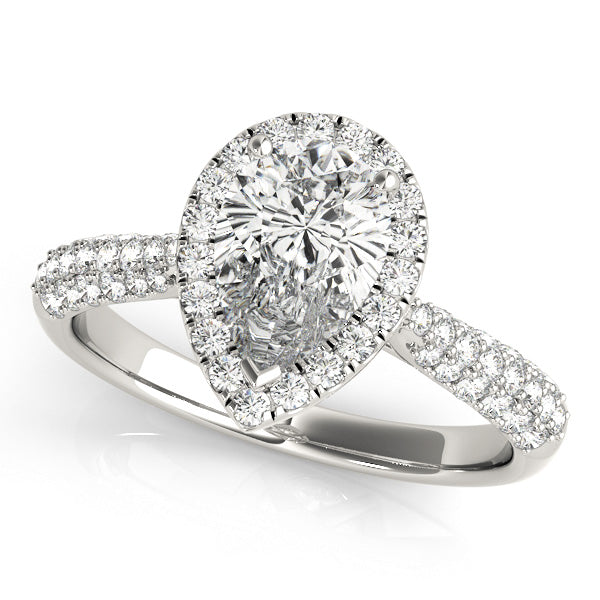 Pear-cut engagement ring with 1CT Pear Cut Lab Diamond, 56 pavé diamonds, trellis gallery crafted in 14K White Gold (VS1/F Color)