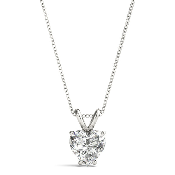 1CT Heart-shaped lab diamond solitaire pendant in white gold with prong setting and classic 16-inch chain