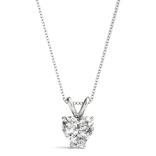 1CT Heart-shaped lab diamond solitaire pendant in white gold with prong setting and classic 16-inch chain