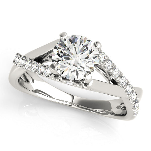 Split-shank cathedral engagement ring with 1CT Round Lab Diamond and 20 pavé side diamonds crafted in 14K White Gold