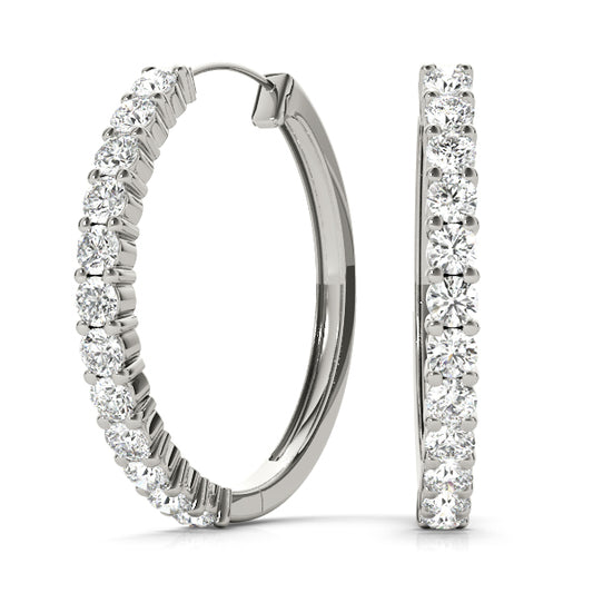 1.08ct lab diamond inside out shared prong hoop earrings in white gold, 20.7mm size