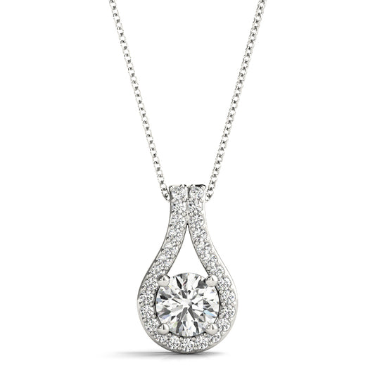 1.16CT lab diamond teardrop halo pendant in white gold with round center stone