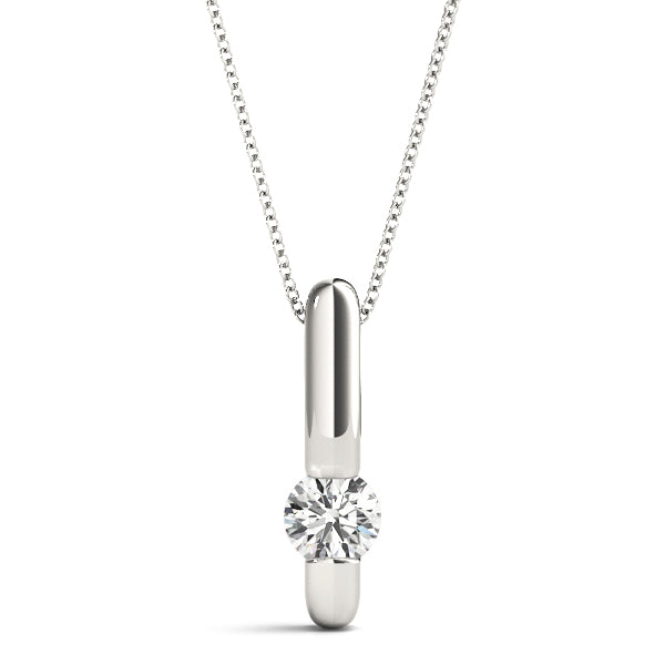 Sleek white gold bar pendant with 1/2CT round lab diamond in solitaire tension setting