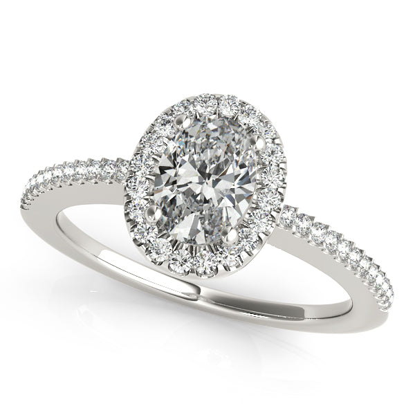 Oval engagement ring with 1CT oval cut lab diamond, 44 natural side diamonds, modern gallery crafted in 14K White Gold (VS1/F Color)