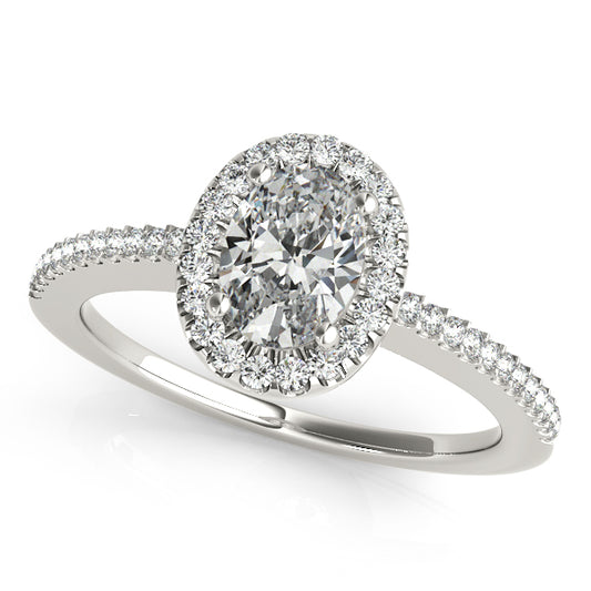 Oval engagement ring with 1CT oval cut lab diamond, 44 natural side diamonds, modern gallery crafted in 14K White Gold (VS1/F Color)