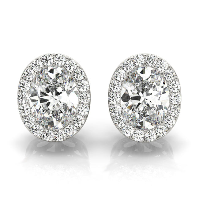 0.60CT white gold oval halo lab diamond stud earrings – 5.2x3.2MM Encore DT