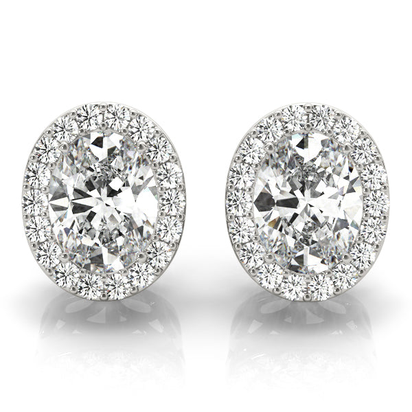 1.24CT oval halo lab diamond earrings in white gold with vintage cutout gallery – 6.3MM Encore DT studs