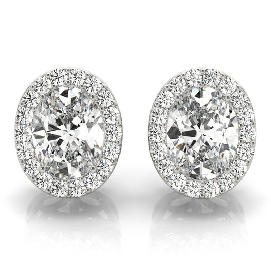 1.24CT oval halo lab diamond earrings in white gold with vintage cutout gallery – 6.3MM Encore DT studs