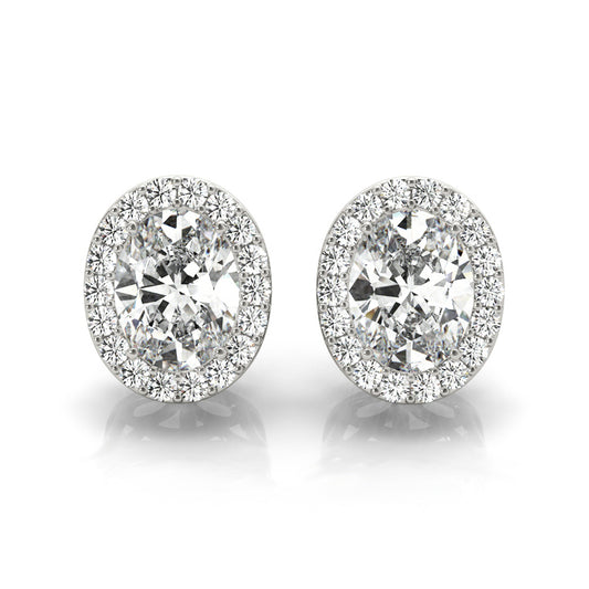 1.77CT oval halo lab diamond stud earrings in white gold with 7x5mm center stones