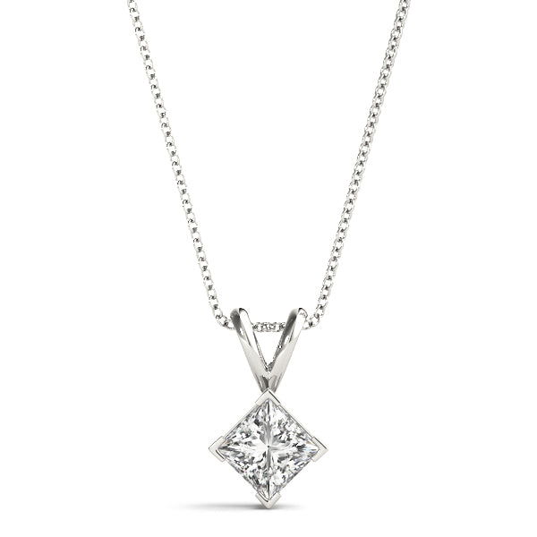 Princess-cut solitaire diamond pendant in white gold with a 3/4 CT lab diamond