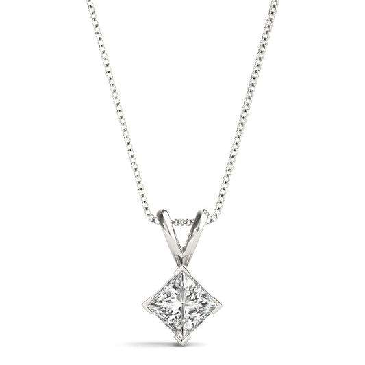 Princess-cut solitaire diamond pendant in white gold with a 3/4 CT lab diamond