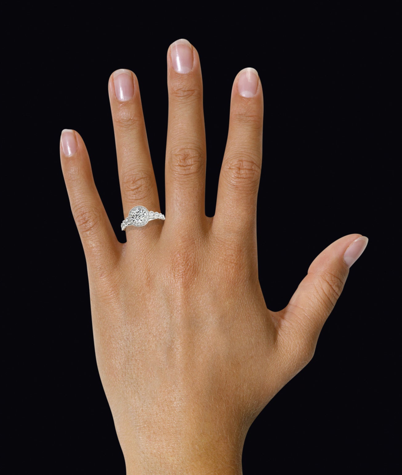 Vintage 14K White Gold Filigree Diamond Halo Engagement Ring 1.3 CT