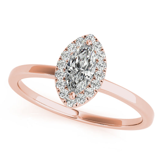 Marquise-cut halo engagement ring in 14K Rose Gold with 1CT lab diamond and sleek tapered band