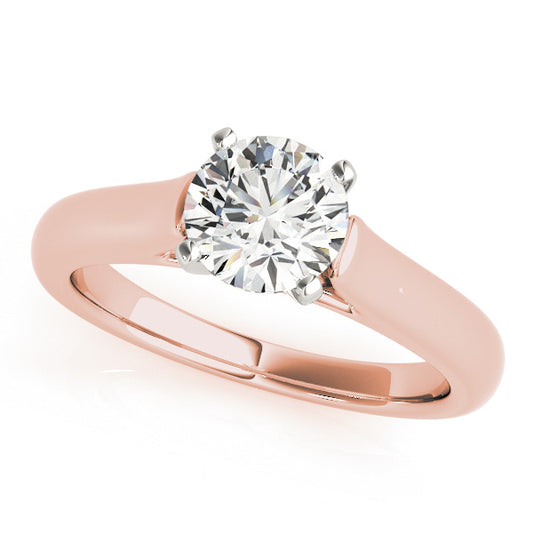 Minimalist solitaire engagement ring in 14K Rose Gold with 1CT round lab diamond and tapered band