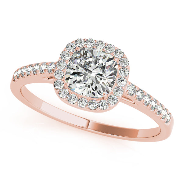 Square halo engagement ring in 14K Rose Gold with 1CT princess-cut lab diamond and channel-set side diamonds