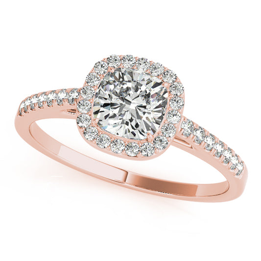 Square halo engagement ring in 14K Rose Gold with 1CT princess-cut lab diamond and channel-set side diamonds