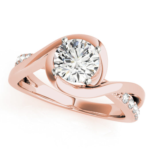 Split-shank halo engagement ring in 14K Rose Gold with 1CT round lab diamond and infinity-inspired design