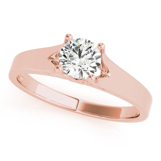 Solitaire engagement ring in 14K Rose Gold with 1CT round lab diamond and petal gallery accents
