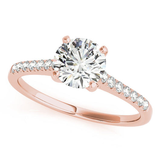 Solitaire engagement ring in 14K Rose Gold with 1CT round lab diamond, pavé details, and tapered band
