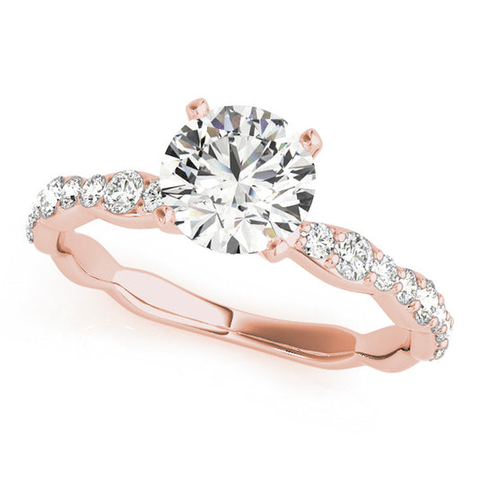Organic halo engagement ring in 14K Rose Gold with 1CT round lab diamond, 18 side stones, VS1/F color