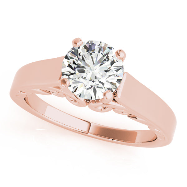 Cathedral engagement ring in 14K Rose Gold with 1CT round lab diamond and scrollwork gallery