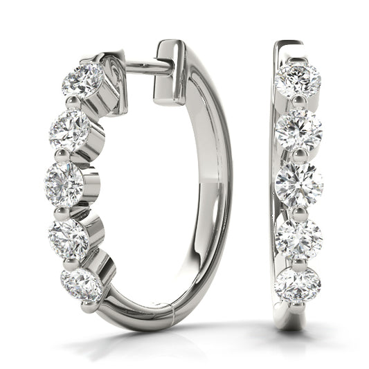 15mm white gold hoop earrings with round lab diamonds in shared prong setting from Encore DT