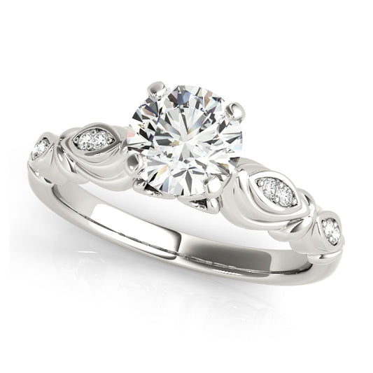 Halo solitaire engagement ring with 1CT Round Lab Diamond, marquise clusters, floral halo crafted in 14K White Gold (VS1/F Color)