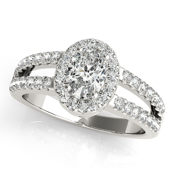 Split-shank oval-cut engagement ring with 1CT Oval Cut Lab Diamond, 46 pavé diamonds and halo crafted in 14K White Gold