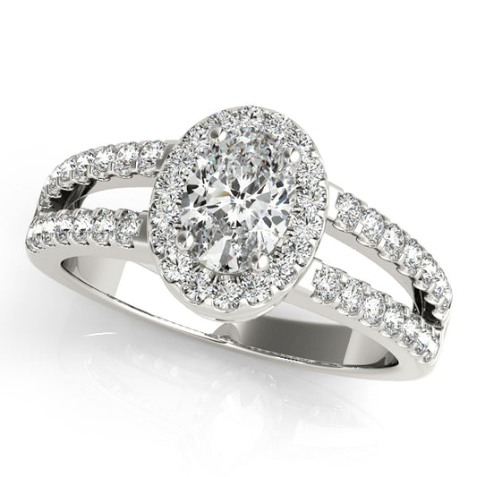 Split-shank oval-cut engagement ring with 1CT Oval Cut Lab Diamond, 46 pavé diamonds and halo crafted in 14K White Gold