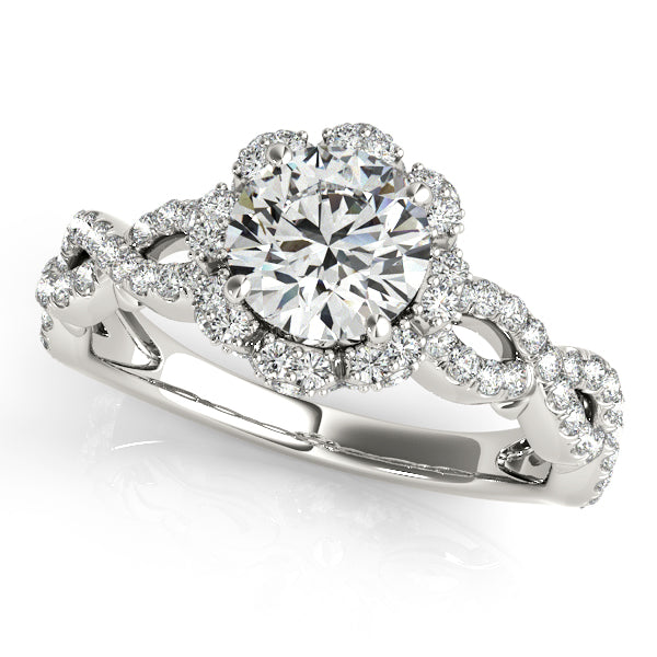 White gold engagement ring with 1CT Round Lab Diamond and halo of 98 diamonds crafted in 14K White Gold (VS1/F Color)